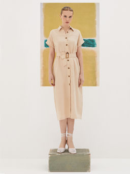 Льняной сарафан с поясом 422.050098/Бежевый