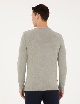 A__k Gri Melanj Slim Fit Bisiklet Yaka Basic Triko Kazak