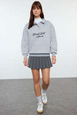 TRENDYOLMILLA Ac?k Pembe Gomlek Yaka Nak?sl? Regular Fit Kal?n Ici Polarl? Orme Sweatshirt TWOAW24SW00182  фото 2