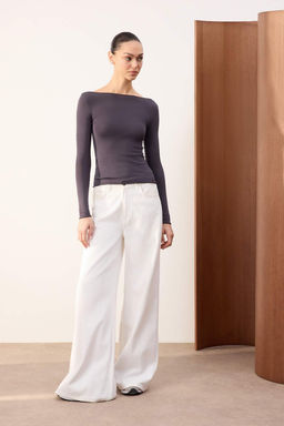 Wardrobe Essentials Antrasit Yumusak Dokulu Kay?k Yaka Triko Kazak TWOAW26KZ00293