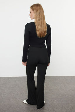 TRENDYOLMILLA Siyah Wide Leg/Ispanyol Paca Yuksek Bel Interlok Esnek Orme Pantolon TWOAW25PL00006 фото 14