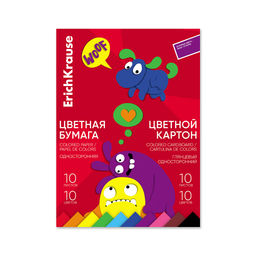 АКЦИЯ Цена за 5 шт. Набор цв.бум.и картона глянцевого на клею ErichKrause, Jolly Friends, А4, 20 листов, по 10 цв. (школьно-письменные принадлежности)