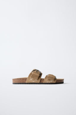 SANDALIA BORDADA DOBLE TIRA / Marr?n