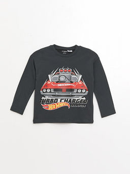 Bisiklet Yaka Uzun Kollu Arabalar Bask?l? Erkek ?ocuk Sweatshirt