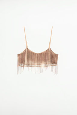 CREPE TOP WITH FRINGING AND BEADS - Zara фото 3