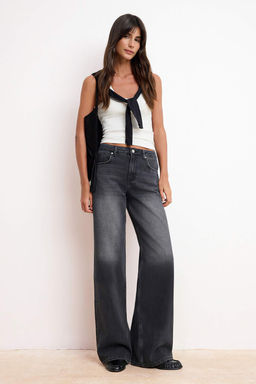 Siyah D_K_ML_ Normal Bel %100 Pamuk Uzun Boy Wide Leg Jeans TWOSS26JE00129 - Trendyolmilla фото 2