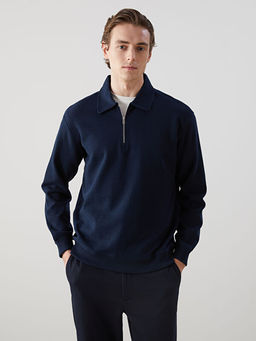 Polo Yaka Uzun Kollu Erkek Sweatshirt