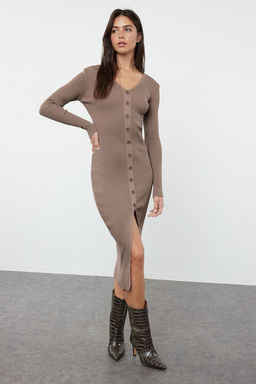 TRENDYOLMILLA Kahverengi Midi Triko Bodycone Elbise TWOAW25EL00045  фото 2