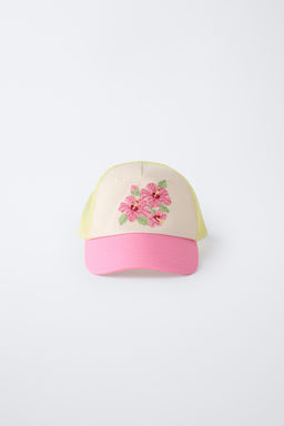 GORRA REJILLA BORDADO FLOR / Amarillo