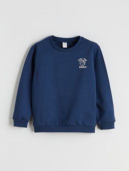 Bisiklet Yaka Bask?l? Erkek ?ocuk Sweatshirt