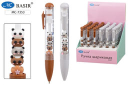 Ручка шар. автомат. "Мишки" (MC-7353) синяя, 0.7мм, объемный прозрачный корпус с фигурками внутри