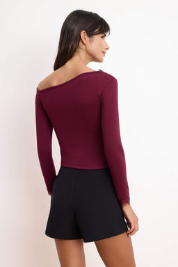 Siyah Fitted/Vucuda Oturan Asimetrik Yaka Uzun Kollu Dantel Detayl? Tul Orme Bluz TWOSS26BZ00662 - Trendyolmilla фото 8