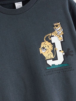 Bisiklet Yaka Bask?l? Erkek ?ocuk Sweatshirt