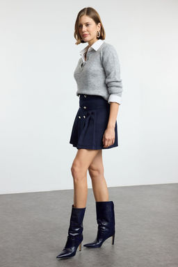 TRENDYOLMILLA Siyah Dugme Detayl? Yuksek Bel Pileli Mini Dokuma Etek TWOAW22ET0243 фото 2