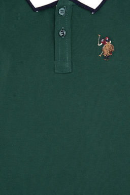 Erkek _ocuk Koyu Ye_il Polo Yaka Basic Sweatshirt