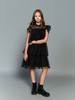 Bisiklet Yaka KatKat K?z ?ocuk T?l Elbise