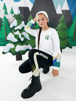 Bisiklet Yaka Mickey Mouse Bask?l? Uzun Kollu K?z ?ocuk Sweatshirt ve Tayt
