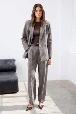 Kahverengi Kazayag? Desenli Regular/Normal Kal?p Dokuma Blazer Ceket TWOAW26BC00016