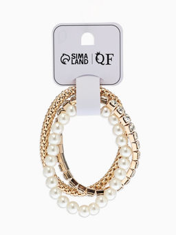 Браслеты «Стиль», набор 3 шт. шар №8, со стразами, тянется, белый в золоте