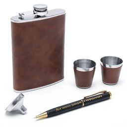 Подарочный набор 5 в 1: фляжка 240 мл, воронка, ручка, 2 рюмки, коричневый, 17 х 21 см - Simaland фото 2