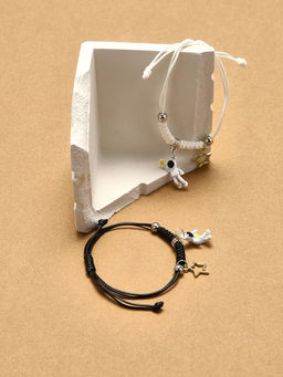 Браслеты парные «Неразлучники» космонавты со звёздами, чёрно-белые, 7 см