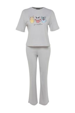 Trendyolmilla Lila %100 Pamuklu Eglenceli Bask?l? T-shirt-Pantolon Orme Pijama Tak?m? THMSS23PT00134 фото 29