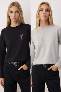 2li Paket %100 Pamuk Bisiklet Yaka Regular/Normal Kesim TWOAW26TS00009