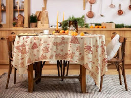 Скатерть Новогодние традиции-крем 150*180см. рогожка хлопок 100%