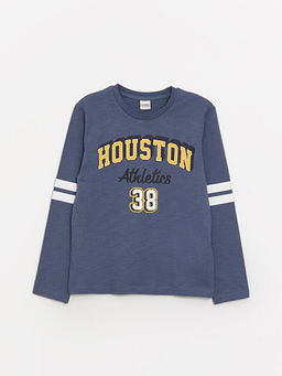 Bisiklet Yaka Bask?l? Uzun Kollu Erkek ?ocuk Ti??rt