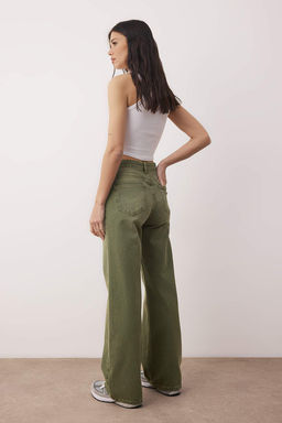 Ac?k Haki Yuksek Bel Vintage Y?kama Wide Leg Jeans TWOAW26JE00110