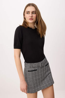 Siyah-Cok Renkli Kemerli Tuvit Mini Sort Etek TWOSS26SR00009 - Trendyolmilla фото 5