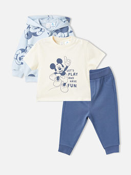 Bisiklet Yaka Mickey Mouse Bask?l? Erkek Bebek 3l? Tak?m