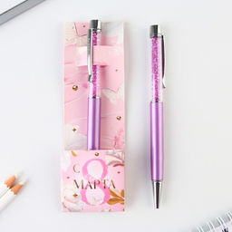 Ручка шариковая, синяя паста, 1.0 мм, с шейкером, металл С 8 марта