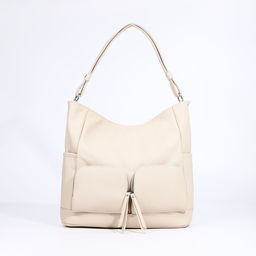 Сумка-тоут на молнии, 3 наружных кармана, цвет бежевый