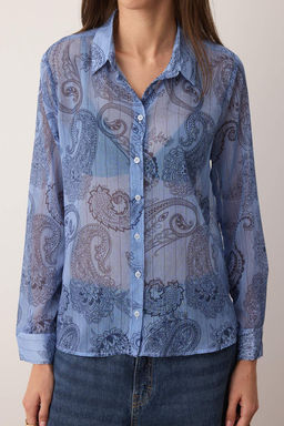 Mavi Sal Desenli Astars?z Yoryo Sifon Gomlek TWOAW26GO00063 - Trendyolmilla фото 3