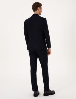 Lacivert Slim Fit %100 Y_n Tak_m Elbise
