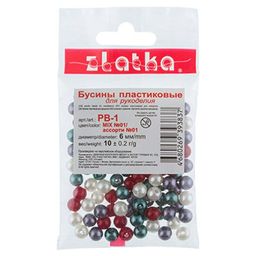 Бусина Zlatka MIX пластик PB-1 6 мм 10 х 10 г 0.2 г №01 ассорти