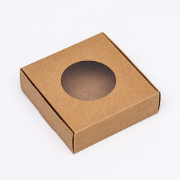Цена за 5 шт. Коробка самосборная, крафт, с круглым окном, 10×10×3 см