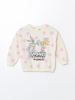 Bisiklet Yaka Uzun Kollu Bugs Bunny Bask?l? K?z Bebek Sweatshirt