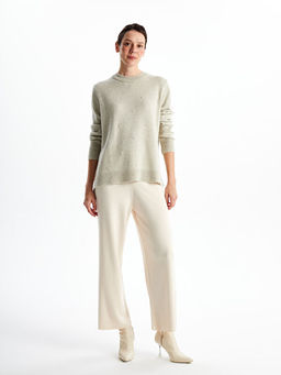 Beli Lastikli D?z Geni? Pa?a Kad?n Triko Pantolon