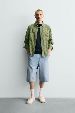 CAMISA CUADROS FRANELA BORDADO / Blanco / Verde