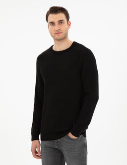 Siyah Slim Fit Bisiklet Yaka Triko Kazak