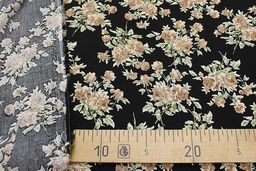 Мерный лоскут (ткань в отрезах) - Штапель Цветочный романс цв.бежевый/черный, ш.1.44м - Купава фото 4
