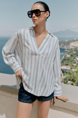 BLUSA ESTAMPADA RAYAS / Marr?n-Azul - Zara фото 2