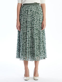 Beli Lastikli Desenli Pileli Kad?n Etek