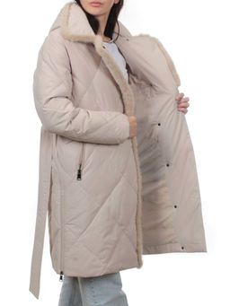 309 BEIGE Пальто зимнее стеганое женское (200 гр. холлофайбер, натуральная норка) - Fashion фото 7