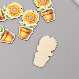 Цена за 10 шт. Декор для творчества дерево Подсолнух в горшке, 4.62.50.3 см - Арт узор фото 2