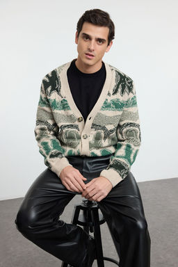 TRENDYOL MAN Mint FL Erkek Regular V Yaka Cicekli Triko H?rka TMNAW25HI00004 - Trendyolmilla фото 2