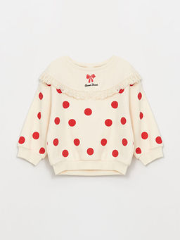 Bisiklet Yaka Puantiyeli K?z Bebek Sweatshirt