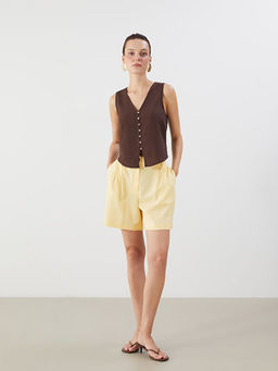 V Yaka Keten Kar???ml? Kad?n Klasik Yelek